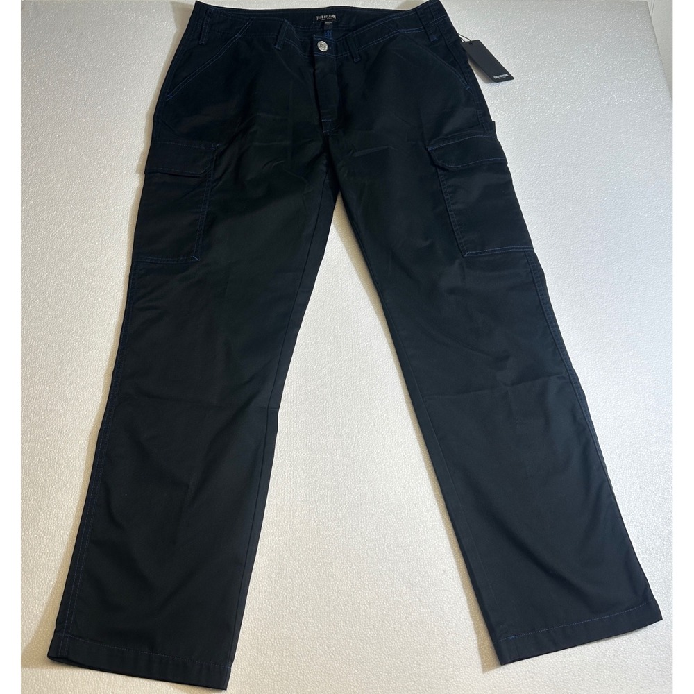 True Religion Mens Black Cargo Pants Sz 36 Relaxed Fit Stitch Detail MSRP $159